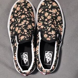 Kids Vans Black Floral Slip-On Shoes
